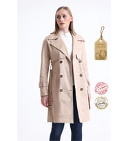 Pastelastore Esnek Pamuk Gabardin Midi (95cm) Astarsız Kadın Trençkot 1118 (Bej)