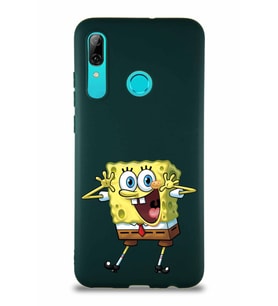 Huawei P Smart 2019 Soft Premier Kapak Sünger Bob Tasarımlı Silikon Kılıf - Yeşil (Şeffaf)
