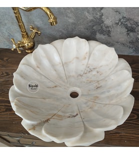 Beyaz Mermer Nilüfer Çiçeği Lavabo