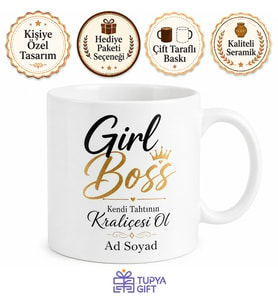 Girl Boss Yazılı Kız Patronlara Özel Motivasyon İngilizce Kupa Bardak Hediye