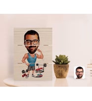 BK Gift Kişiye Özel Fitnesscı Karikatürlü Otantik Masaüstü Ahşap Palet Çerçeve-1 (Beyaz)