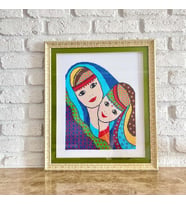 Seretamin Handmade Analı Kızlı Kanaviçe Nakışlı Tablo (Çok Renkli-Beyaz)