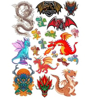 Ejderha Dragon Sticker Set-7 15 Parça Telefon, Tablet, Defter, Laptop Sticker
