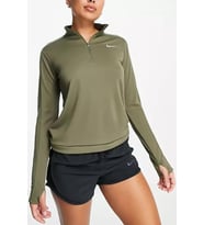 Nike Dri-Fit Pacer Çeyrek Fermuar Standart Kesim Haki Renk Kadın Antreman Üstü 