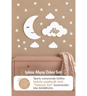İsme Özel Ahşap Ay ve İsimli Bulut Bebek Odası Duvar Dekor Seti