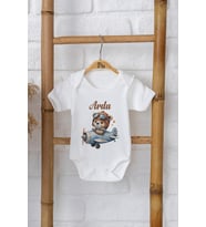 Pia Baby Premium %100 Pamuk İsme Özel Organik Baskılı Çıtçıtlı Bebek Body Zıbın Modelleri 5001-16 (Ekru)