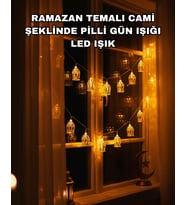 Ev Dekoru İçin Ramazan LED Işık Pilli Sıcak Sarı Cami Figürlü