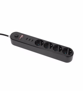 Icon Akım Korumalı 4'lü Priz 3 Port Usb Çoklu Grup Priz 2 Metre Kablo 10 Amper (Siyah)
