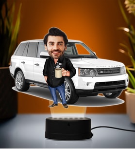 Doğum Günü Hediyesi,Sevgiliye Hediye, Kişiye Özel Fotoğraflı Range Rover Karikatür 3D Led Lamba (Beyaz)