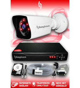 BAYICAM 1 Kameralı Kare 1 Dış Kamera Set 500 GB HDD Full HD Gece Görüşlü Güvenlik Kamerası Sistemi