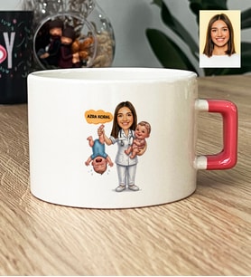 Kişiye Özel Karikatürlü Ebe Lüks Fincan Tıp Bayramı Hediyesi