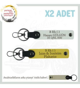 Usta Sürücüye İsim Plaka ve B Rh (-) Kan Grubu, Kişiselleştirilmiş x2' li Anahtarlık, Sarı-Beyaz-SK (Çok Renkli)