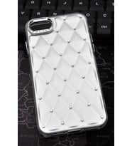 iPhone 7 / 8 Uyumlu Baklava Desenli Pırlanta Taşlı Sert Kapak Kılıf Beyaz