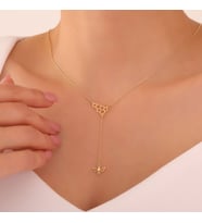 925 Ayar Gümüş Bal Peteği ve Sallantılı Arı Kolye (Gold)