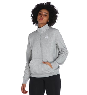 Nike Sportswear Club Fleece Half Zip Gray Hoodie Kadın Gri Dik Yaka Yarım Fermuarlı Sweatshirt Gri