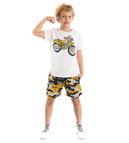 Motorcycle Erkek Çocuk T-shirt Şort Takım (Beyaz)