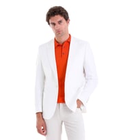 Hatemoğlu Beyaz D. Comfort Fit Düz Mono Yaka Casual Keten Ceket