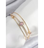 Pirinç Zirkon Taşlı Baget Model Gold Renk Kadın Bileklik TJ-BB7863
