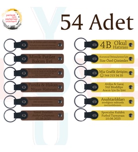 A Kahve & Sarı, Felsefe Öğretmeninden Öğrencilere Anı, 54’lü Set, İsim Ve Mesajlı Deri Anahtarlık