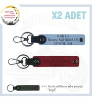 Biker Stiline Özel, İsim Plaka ve 0+ Kan Grubu Yazılı Anlamlı Motor x2 Anahtarlık, Kırmızı-Mavi-Ysl (Çok Renkli)