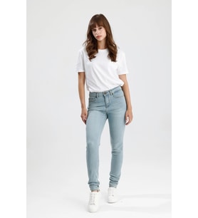 Özel Tasarım Açık Renk Indigo Denim Rahat Doğal Yumuşak Mira12 Skinny Fit Kadın Jean Pantolon