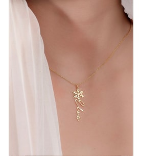Kişiye Özel 925 Ayar Gümüş Zarif Kar Tanesi Dikey İsim Kolye (Gold)