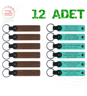 A Kahve & Turkuaz, Bebek Doğum Partilerine Sürpriz, 12’li Set, İsim Ve Mesaj Yazılı Deri Hatıra