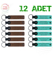 A Kahve & Turkuaz, Bebek Doğum Partilerine Sürpriz, 12’li Set, İsim Ve Mesaj Yazılı Deri Hatıra