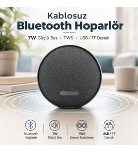 Kablosuz Bluetooth Hoparlör 7W TWS Destekli USB TF Kart Girişli Taşınabilir Masaüstü Speaker (Beton Gri)