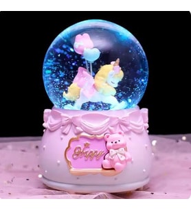 Baş Döndürücü Unicorn Işıklı Müzikli Püskürtmeli Büyük Boy Kar Küresi Pembe