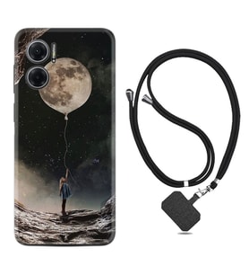 Xiaomi Redmi Note 11E Kılıf Resimli Boyun Askılı İpli Desenli Silikon Moon Baloon 1368