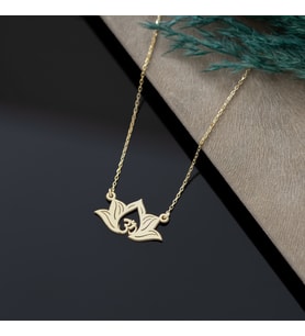 DKMN Gümüş Lotus Çiçeği Gümüş Kolye Kadın Gümüş Kolye (Gold)