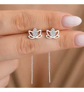 Gümüş Sallantılı Lotus Kadın Küpe
