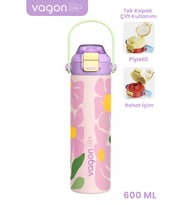 600 ML Tek Kapak Çift Kullanım Pipetli Rahat İçim Kulplu Paslanmaz Çelik Termos ff1111-600ML