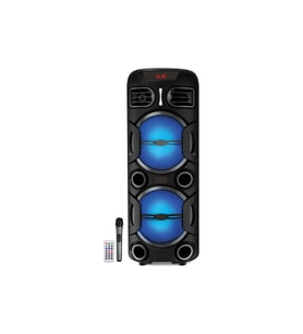 Çift Dev Wooferlı Karaoke Bluetooth Kule Hoparlör Mikrofonlu LED Şarjlı Parti Speaker (Siyah)