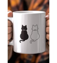Sevimli Kedi Desenli 330ml Baskılı Beyaz Seramik Kupa Bardak