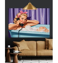 Pin-Up Kadın Küvet Banyo Dekoratif Kanvas - Mdf Ahşap Tablo