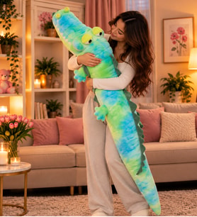 LAYNEAR 140 CM Büyük Boy Pastel Renkli Timsah Peluş Oyuncak - Uyku Arkadaşı
