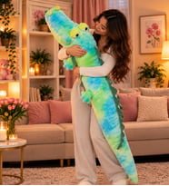 LAYNEAR 140 CM Büyük Boy Pastel Renkli Timsah Peluş Oyuncak - Uyku Arkadaşı