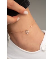 Elika Silver Kadın Rose Kaplama Top Zincir Detaylı Mineli Papatya Model 925 Ayar Gümüş Halhal