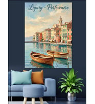 Liguria Portofino Sahil Kasabası Afişi Dekoratif Kanvas - Mdf Ahşap Tablo