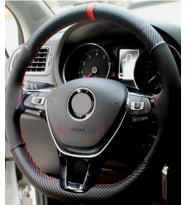Vw Passat B6 Uyumludur Direksiyon Kılıfı Karbon-alkantra Yüzüklü Kırmızı