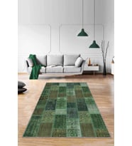 Yeşil Patchwork Kaymaz Taban Makinede Yıkanabilir Halı RV226 - 100 x 160 cm