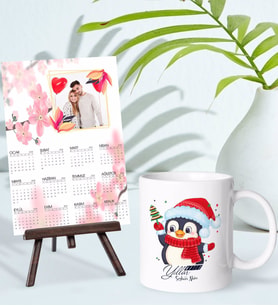 BK Gift Kişiye Özel Yılbaşı Tasarımlı Kupa Bardak ve 13x18cm Fotoğraf Kartlı Şövaleli 2024 Takvim Hediye Seti-30