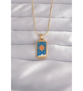 316L Çelik Gold Renk Mavi Mineli Güneş Model Tarot Kolye - TJ-BKO9026