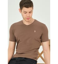 T8568 DEWBERRY V YAKA ERKEK T-SHIRT-KAHVE