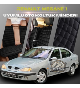 Renault Megane 1 Siyah Renk Tay Tüyü Cepli & Terletmez Sırtlı Oto Koltuk Minder Seti - Koltuk Koruma Kılıfı (ÖN & ARKA TAM SET)
