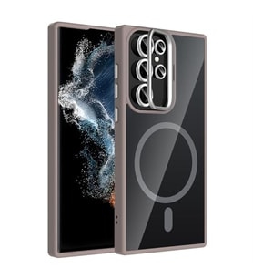 Coverzone Samsung Galaxy S25 Ultra ile Uyumlu Z-Etro MagSafe Wireless ?arj Destekli, G��l� Manyetik Tutucu, Stand Olabilen, Kamera Lens Hediyeli Koruyucu K?l?f Gri