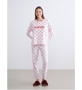 LCW Young Pembe Bisiklet Yaka Yılbaşı Temalı Kadın Pijama Takımı