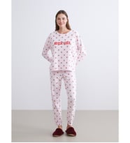 LCW Young Pembe Bisiklet Yaka Yılbaşı Temalı Kadın Pijama Takımı